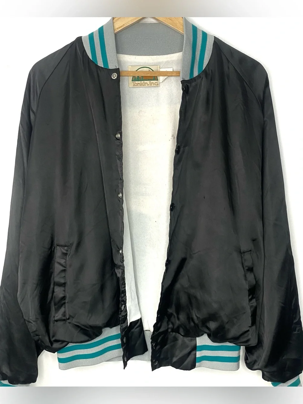 Vintage Kenworth Trucking Black Embroidery Satin Bomber Jacket Made In USA XL